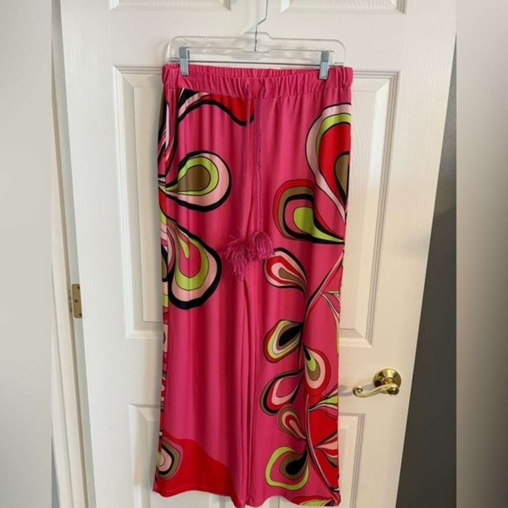 David Meister Pink and Green Wide Leg Pants